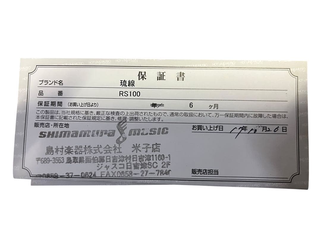 三線本体 沖縄三線 琉線 RS100 ソフトケース付 ビデオ教材付