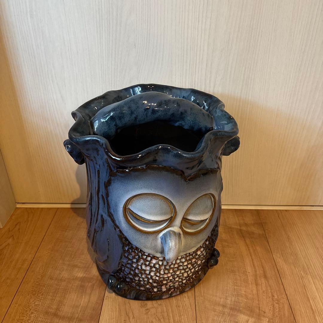 唐橋焼き　滋賀琵琶湖ブルー　ふくろう