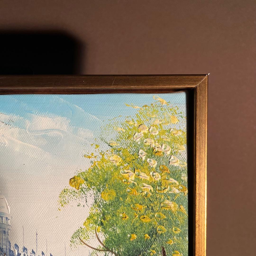 手書き油絵 パリの風景 額付 絵画 インテリア 油彩画
