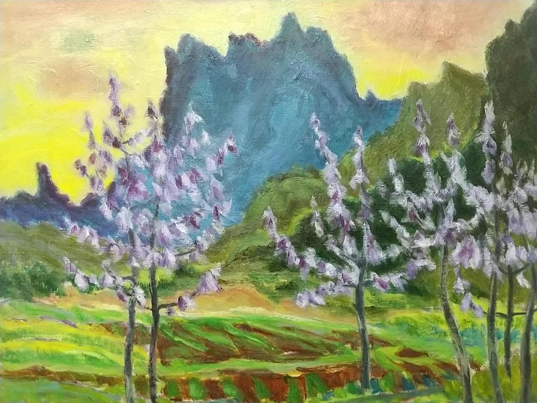 「桐の花咲く妙義」A F8 油絵 油彩画 絵画 アート 風景画