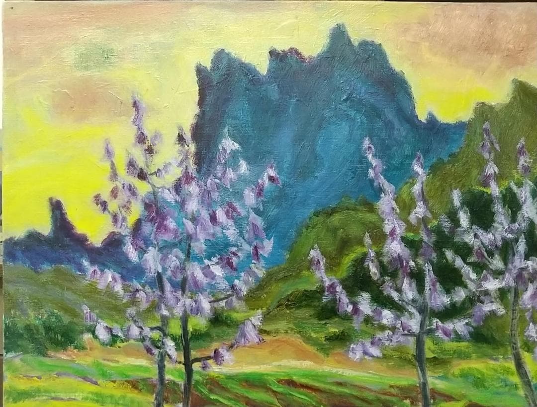 「桐の花咲く妙義」A F8 油絵 油彩画 絵画 アート 風景画