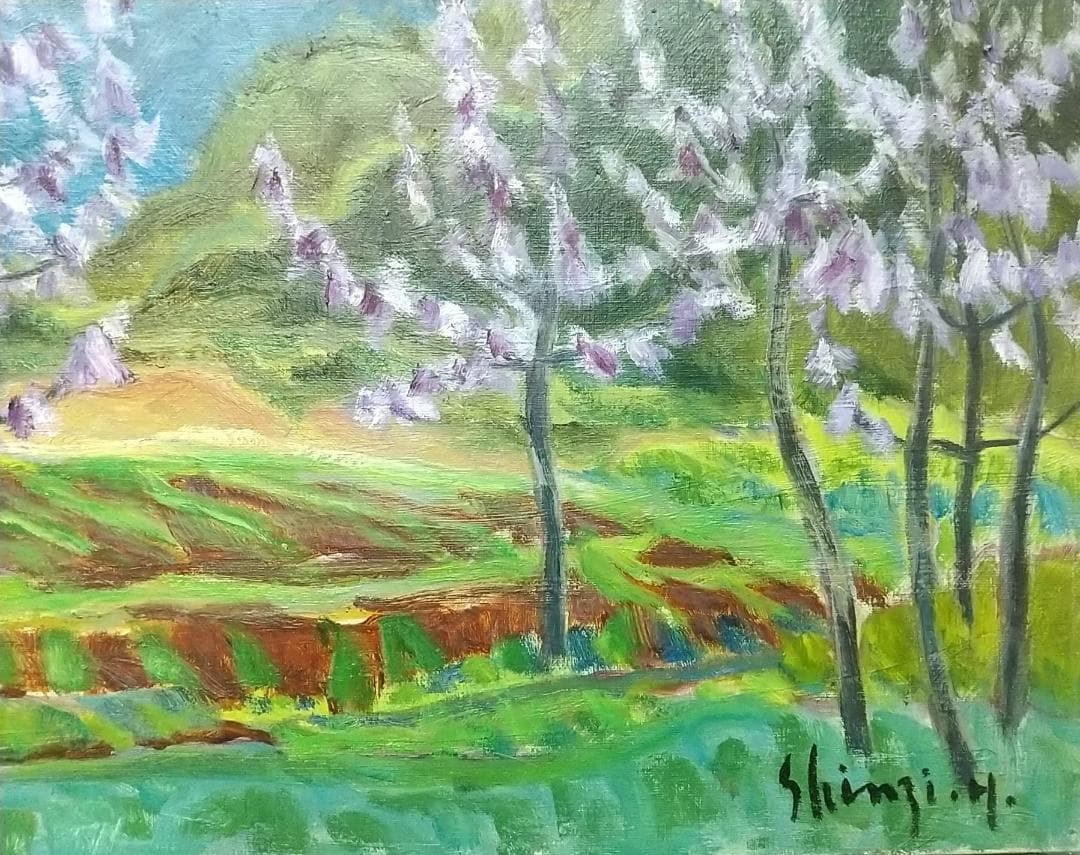 「桐の花咲く妙義」A F8 油絵 油彩画 絵画 アート 風景画