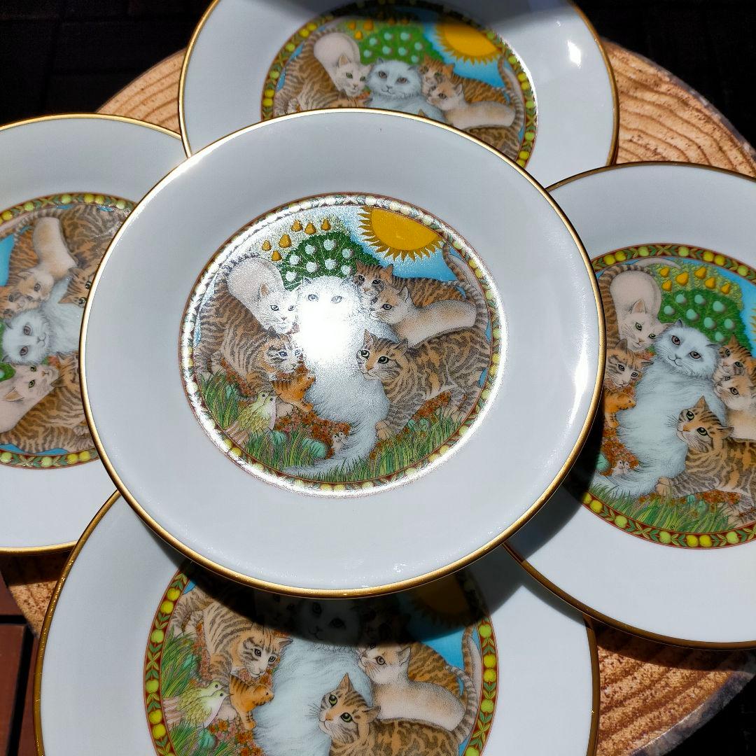 フランクリンポーセリン　5枚セット　丸皿　21センチ　猫柄