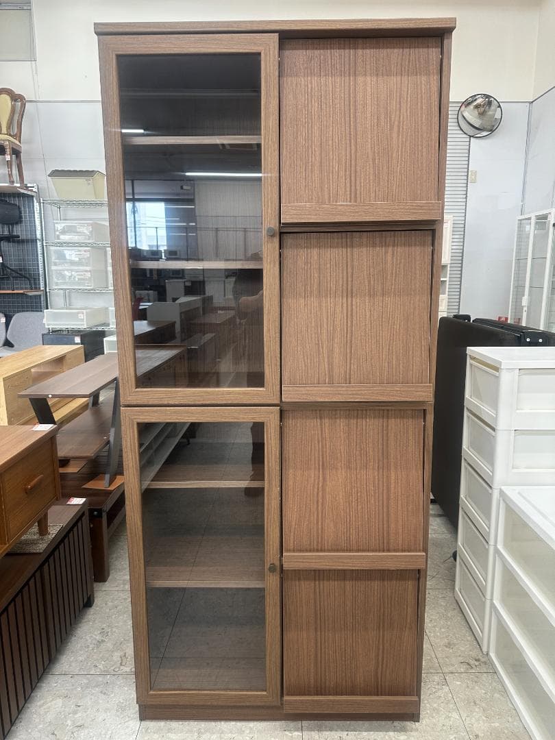 ニトリ　フラップ扉本棚　キャビネット　ビブリオGD80 MBR　ブラウン