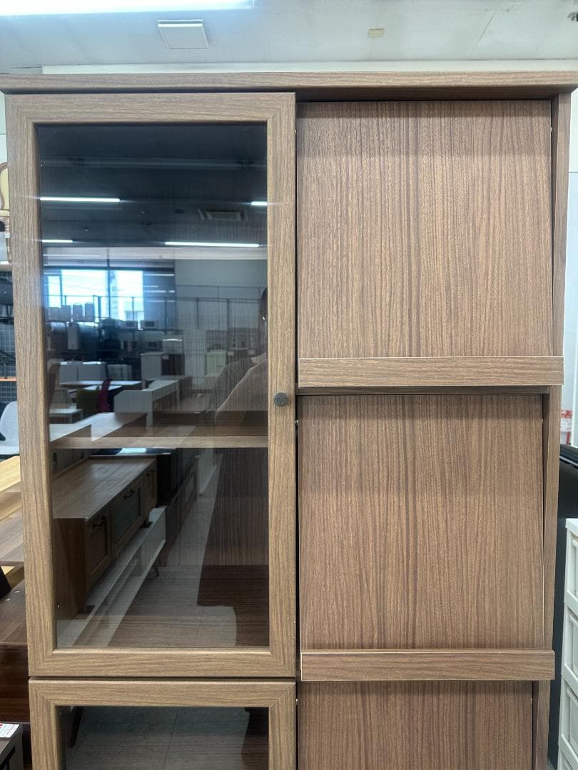 ニトリ　フラップ扉本棚　キャビネット　ビブリオGD80 MBR　ブラウン