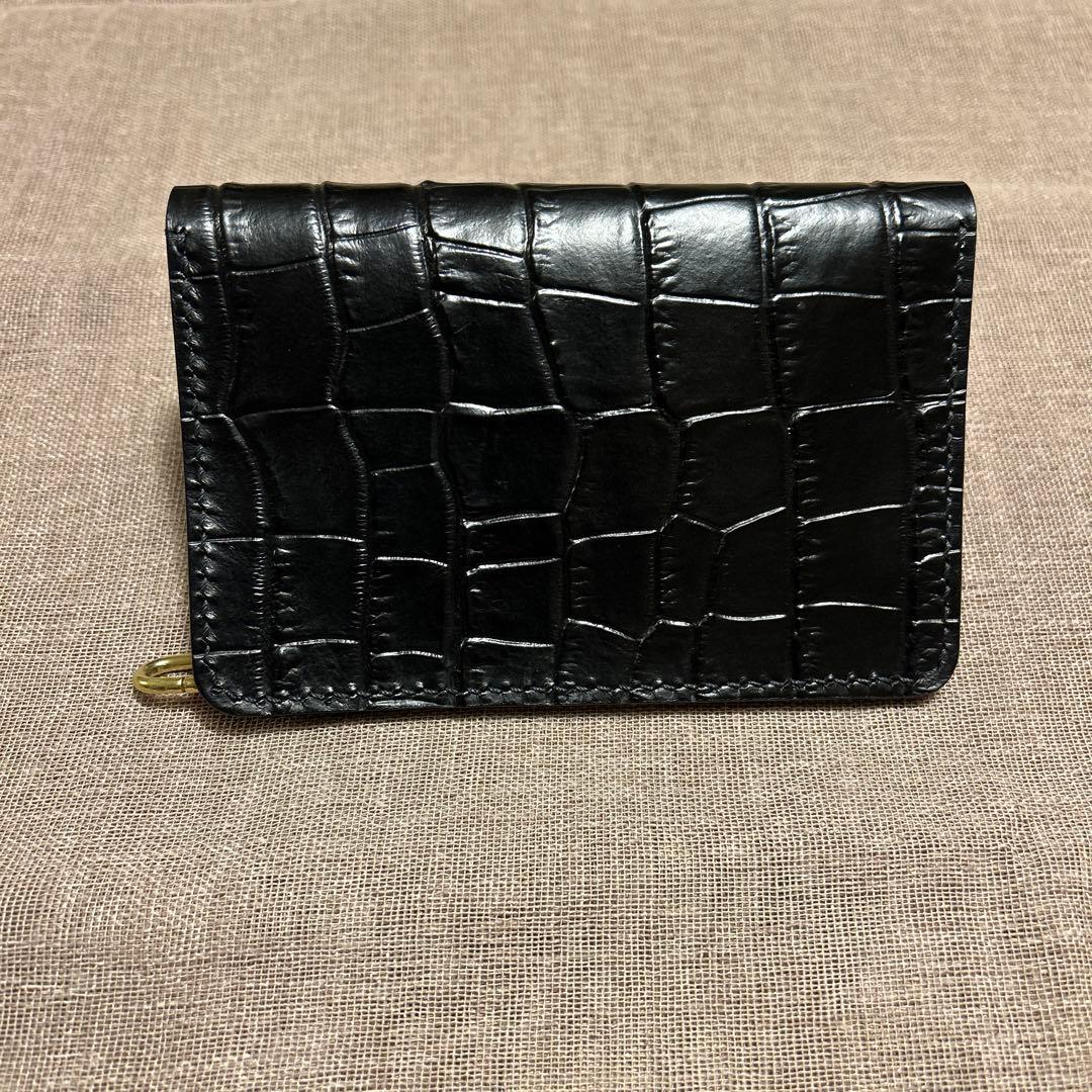トラッカーウォレット　牛革クロコ型押し　2つ折り財布　ミドルウォレット　薄型