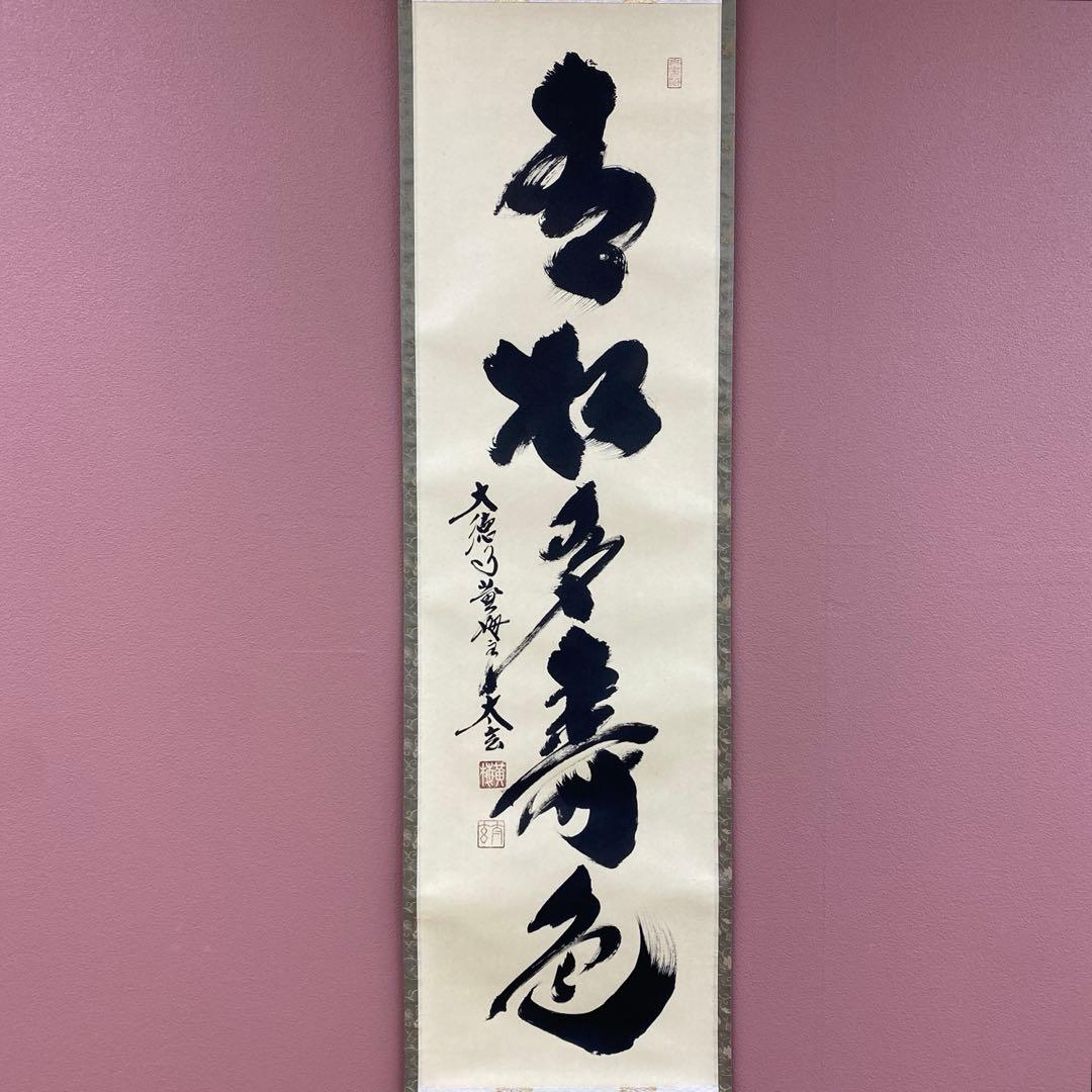 美品 掛け軸 小林太玄作「青松多寿色」黄梅院 共箱 禅語 縁起物