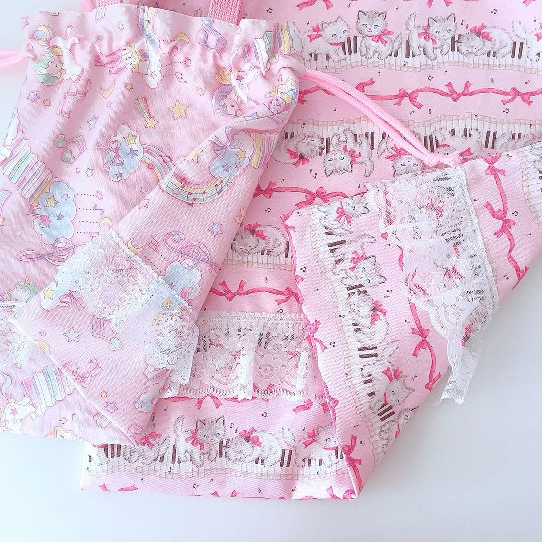 ｎｅｋｏ様 持ち手付き巾着袋 ハンドメイド