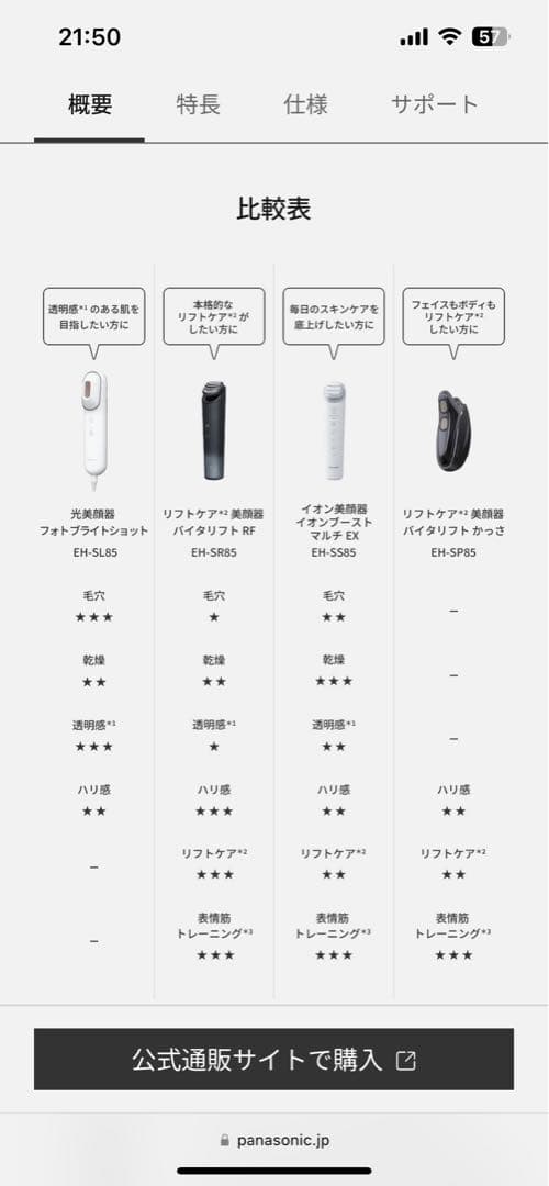 ボディ・フェイスケア Panasonic EH-SL85-W WHITE