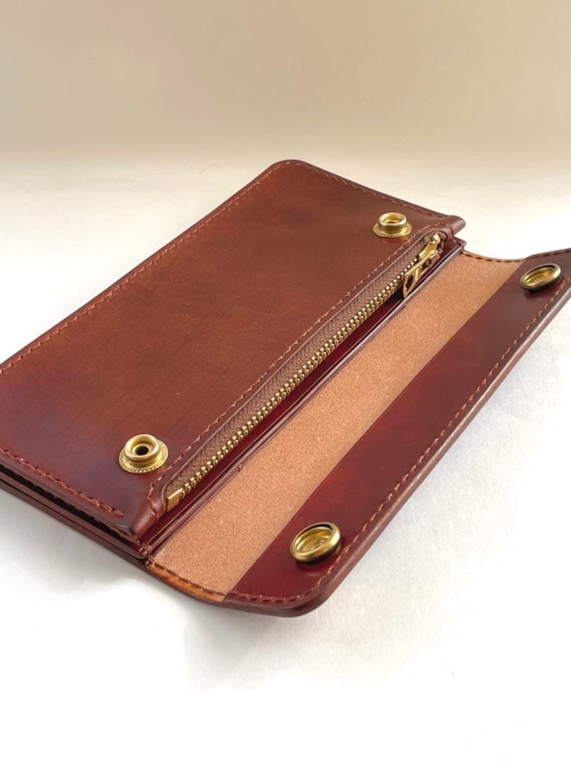 ロングトラッカーウォレット｜三層タイプ｜本革（牛革）ヌメ革 ×手縫い ×真鍮金具