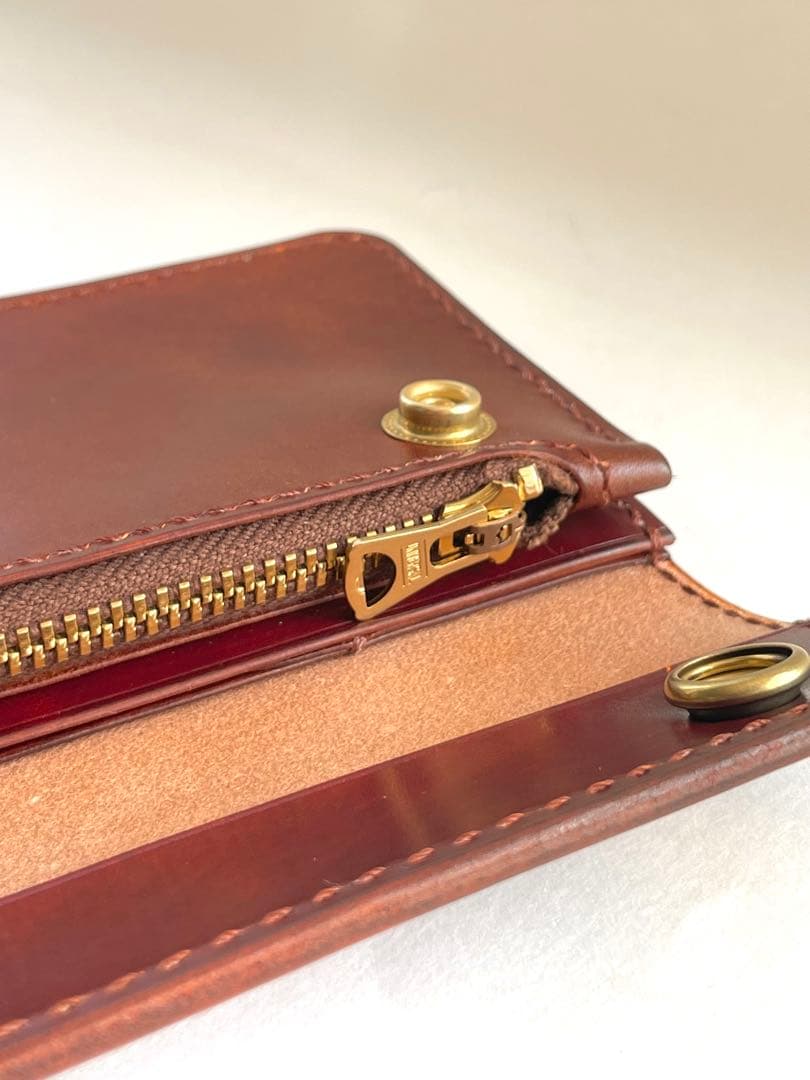 ロングトラッカーウォレット｜三層タイプ｜本革（牛革）ヌメ革 ×手縫い ×真鍮金具