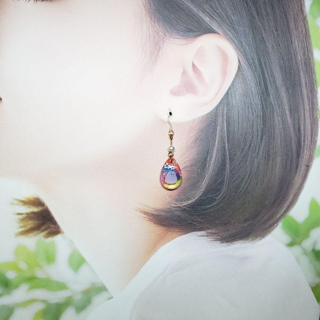 No.1612-D　シマエナガ☆水彩画風☆レジン☆ピアス・イヤリング