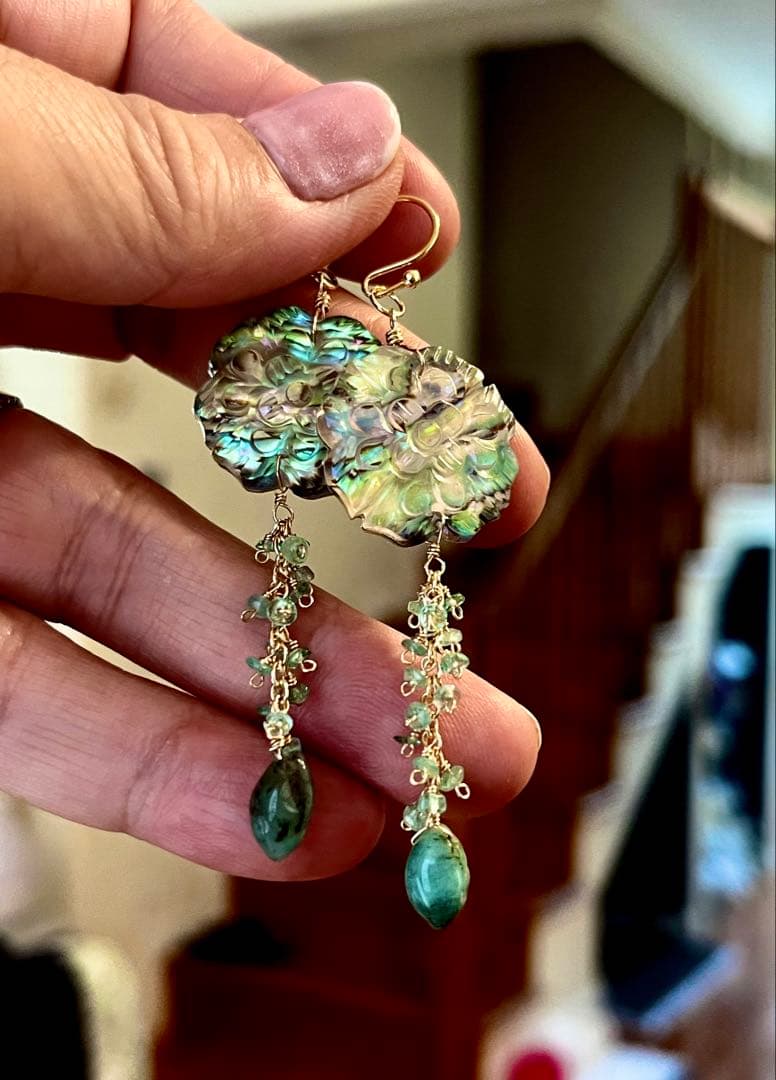 SALE14kgfアバロン×水晶×マザオパトリプレットフラワーカービング