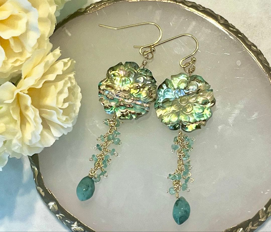 SALE14kgfアバロン×水晶×マザオパトリプレットフラワーカービング