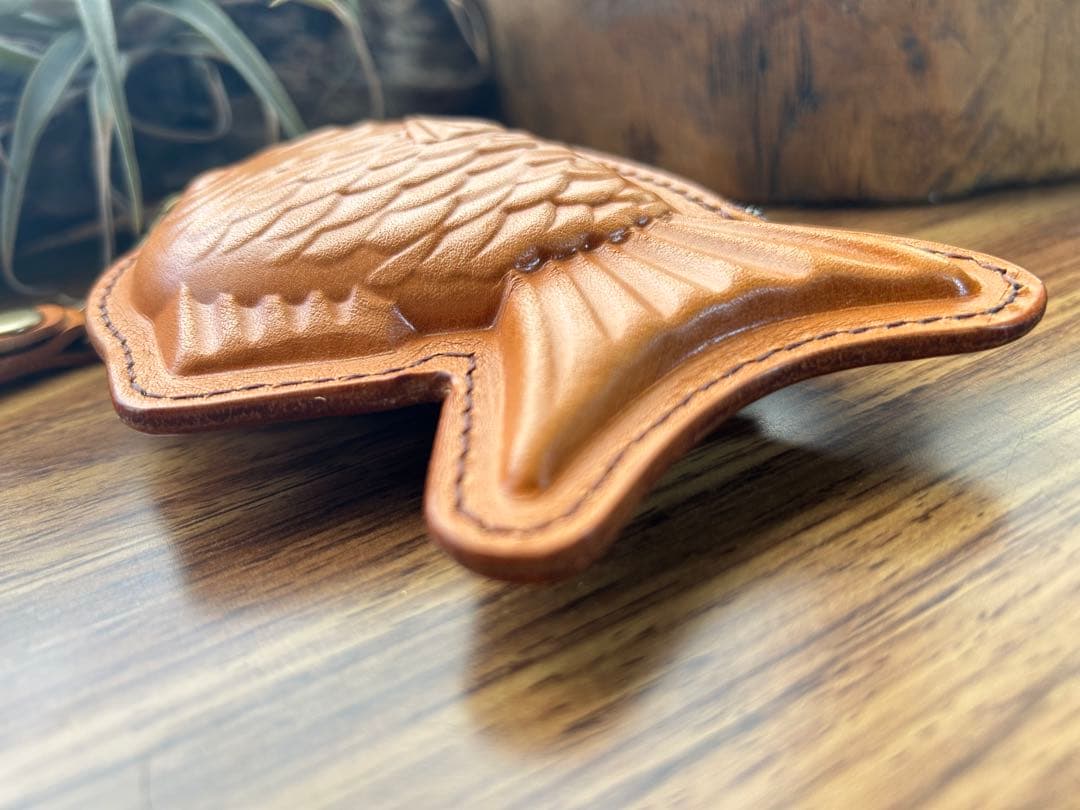 ２個セット♪【栃木レザー】本革たい焼き型ミニポーチ｜小物・小銭入れ｜ハンドメイド