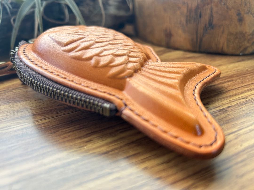 ２個セット♪【栃木レザー】本革たい焼き型ミニポーチ｜小物・小銭入れ｜ハンドメイド