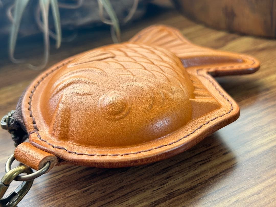 ２個セット♪【栃木レザー】本革たい焼き型ミニポーチ｜小物・小銭入れ｜ハンドメイド