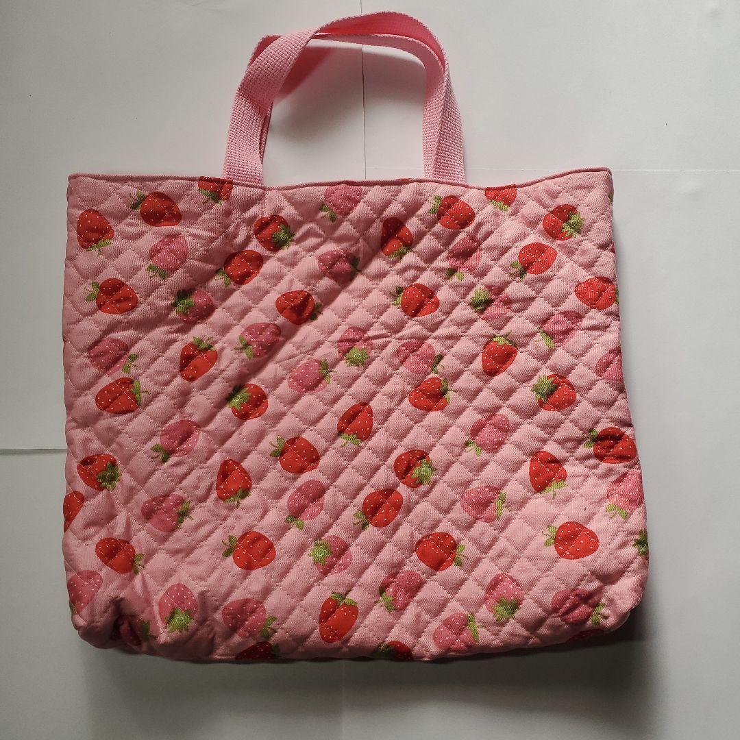 いちご柄ピンクトートバッグ