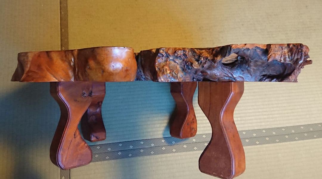 1点物 光沢と木目が美しい ケヤキ座卓 欅 ちゃぶ台 床の間 盆栽飾り台 和室@