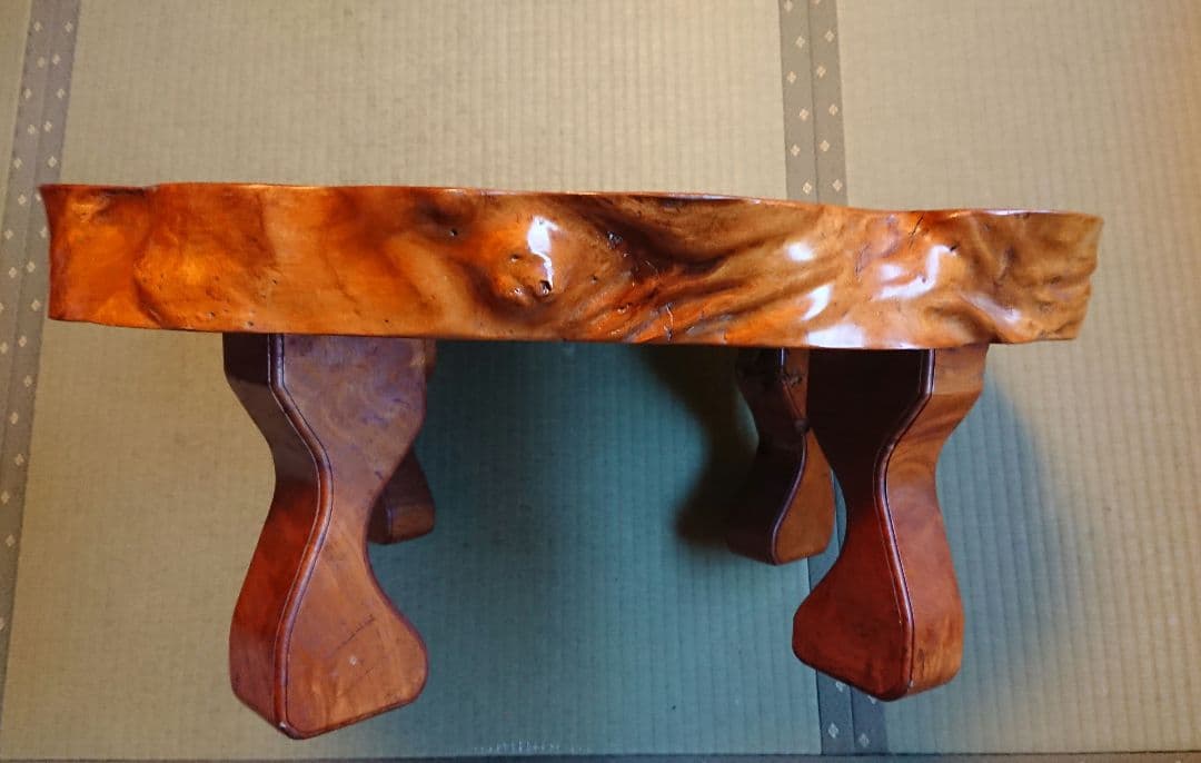 1点物 光沢と木目が美しい ケヤキ座卓 欅 ちゃぶ台 床の間 盆栽飾り台 和室@