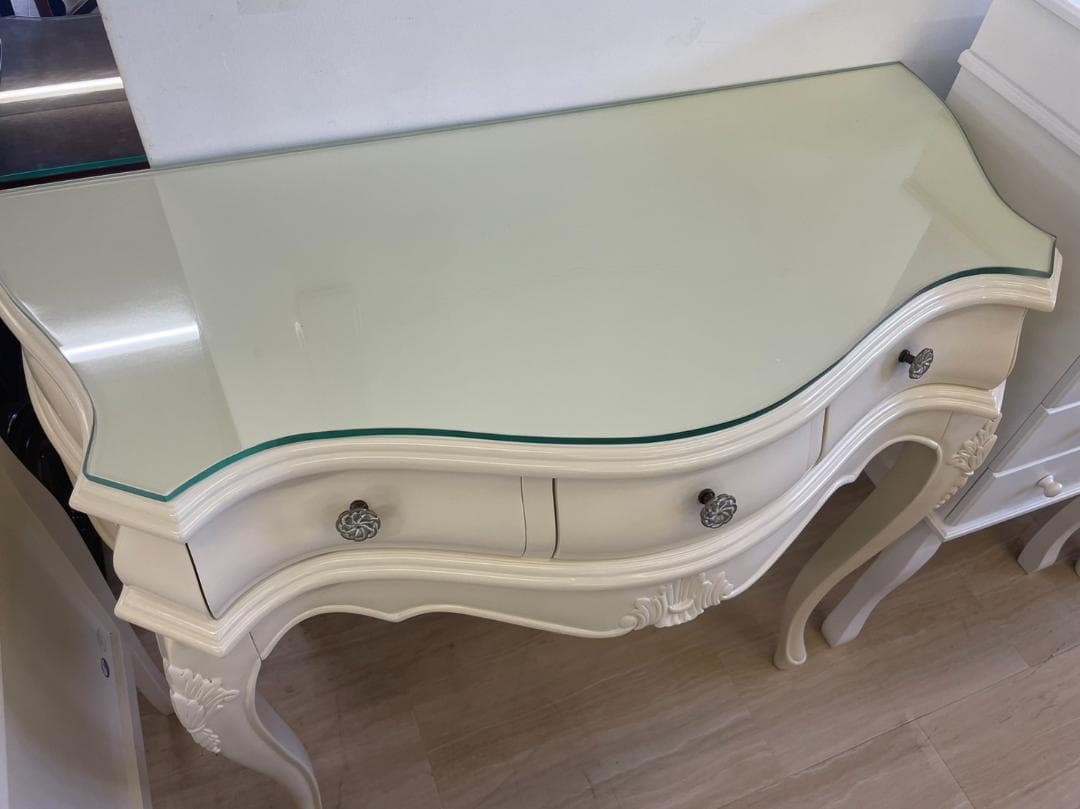 マホガニー コンソール デスク 棚 PCデスク 机 ホワイト サイドボード 飾棚