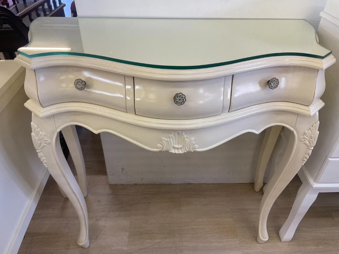 マホガニー コンソール デスク 棚 PCデスク 机 ホワイト サイドボード 飾棚