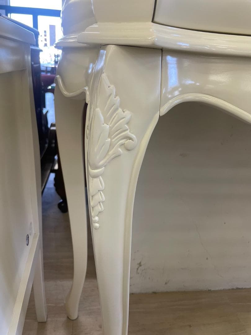 マホガニー コンソール デスク 棚 PCデスク 机 ホワイト サイドボード 飾棚