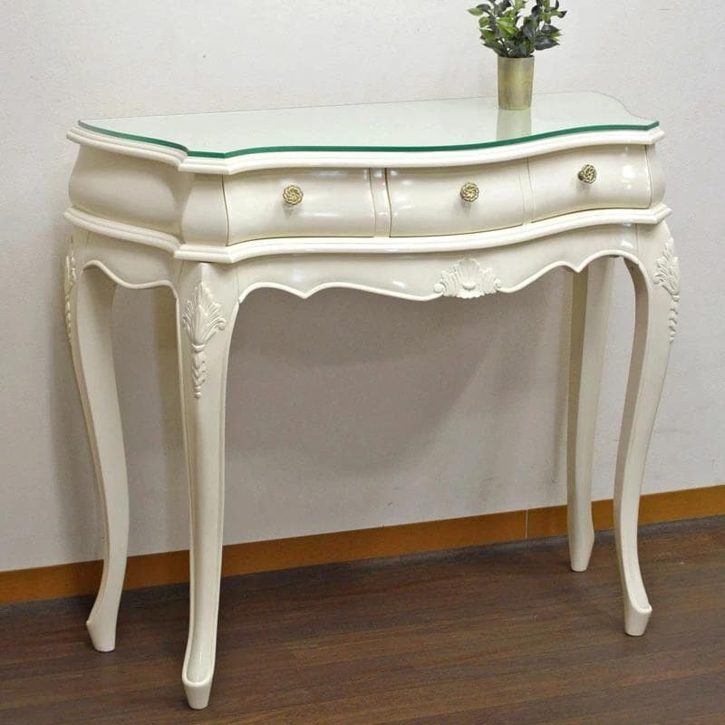 マホガニー コンソール デスク 棚 PCデスク 机 ホワイト サイドボード 飾棚