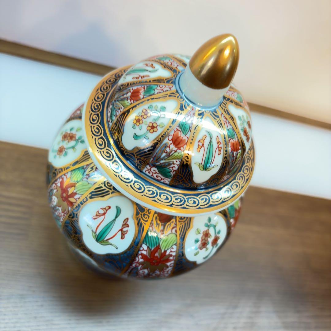 【SALE】有田焼 貴玉賓製 古伊万里更紗 沈香壺 蓋付き壺 金襴手 金彩