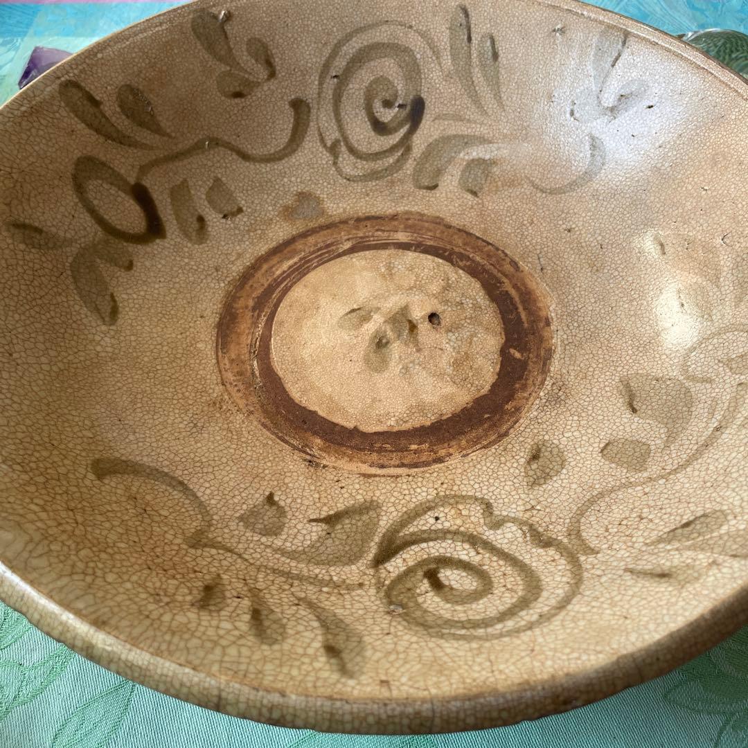 希少 骨董 安南焼　草花文大鉢 絞り手 染付 呉須 菓子鉢 民藝 時代物