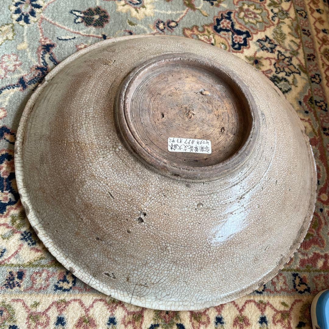 希少 骨董 安南焼　草花文大鉢 絞り手 染付 呉須 菓子鉢 民藝 時代物