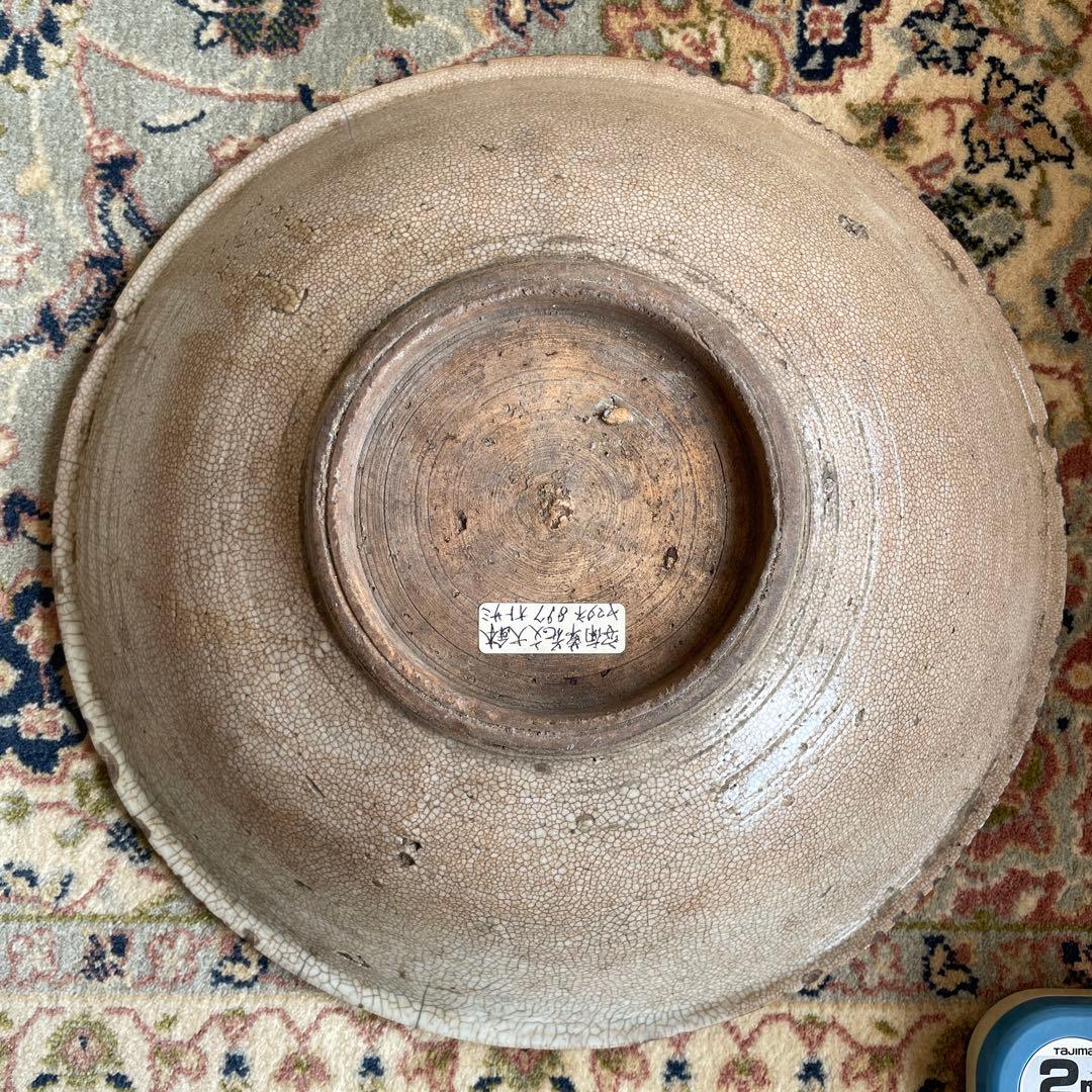 希少 骨董 安南焼　草花文大鉢 絞り手 染付 呉須 菓子鉢 民藝 時代物