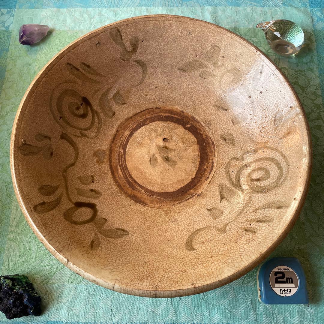 希少 骨董 安南焼　草花文大鉢 絞り手 染付 呉須 菓子鉢 民藝 時代物