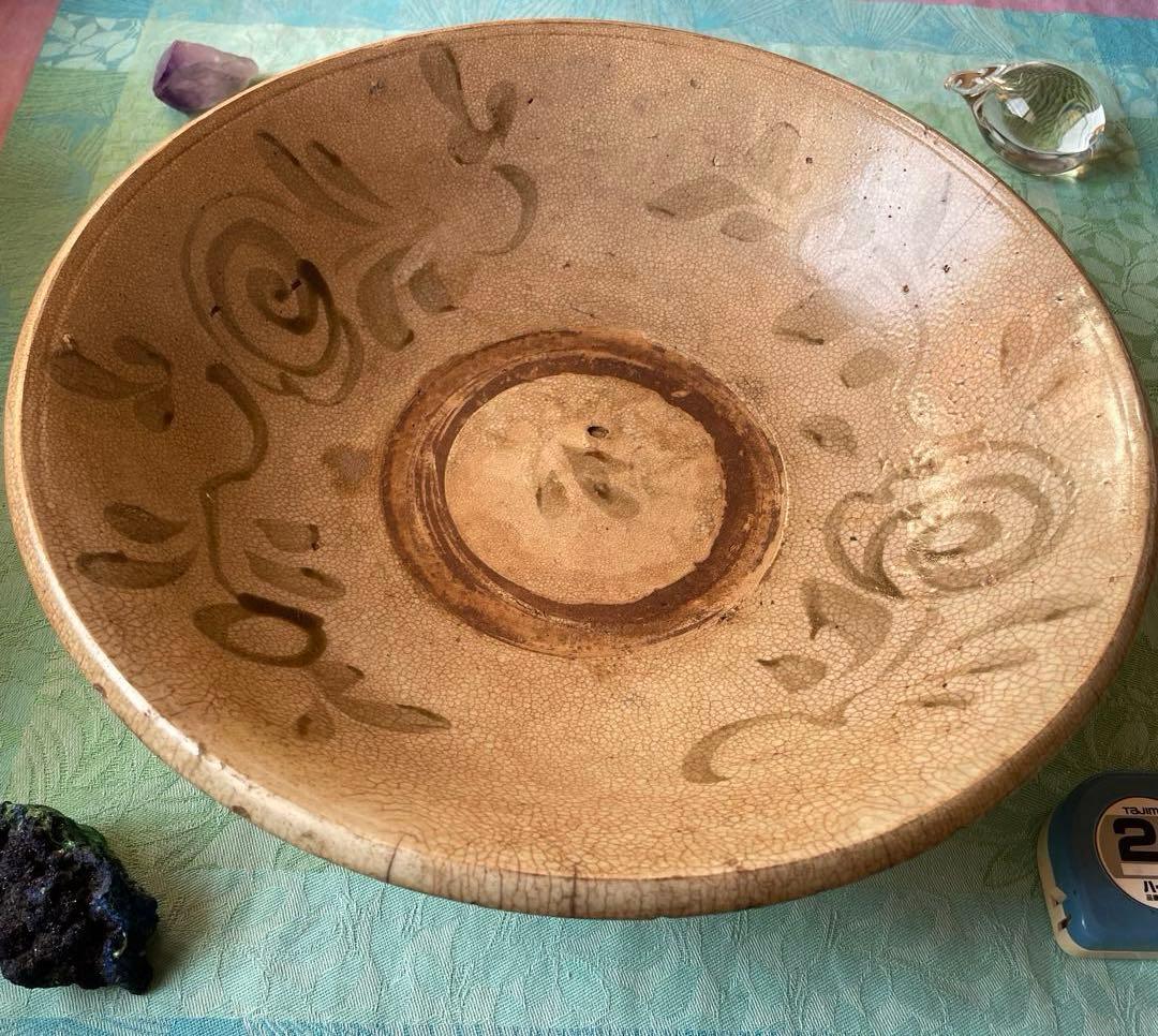 希少 骨董 安南焼　草花文大鉢 絞り手 染付 呉須 菓子鉢 民藝 時代物