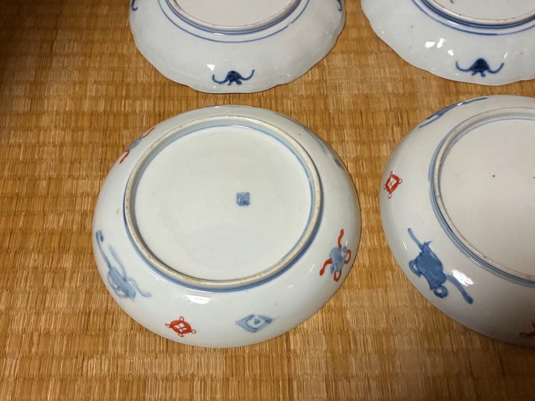 古伊万里 伊万里 染付 色絵 金彩 中皿 六枚 まとめて 時代物 印あり