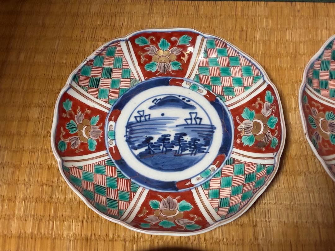 古伊万里 伊万里 染付 色絵 金彩 中皿 六枚 まとめて 時代物 印あり