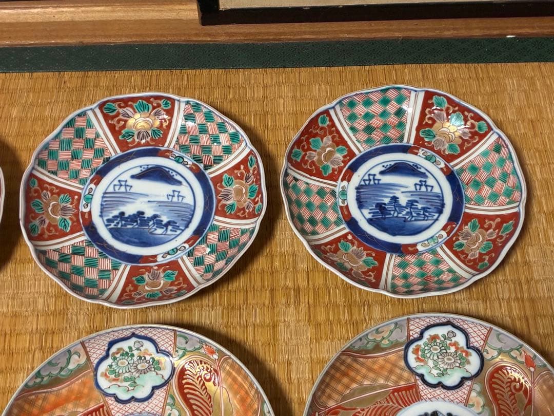 古伊万里 伊万里 染付 色絵 金彩 中皿 六枚 まとめて 時代物 印あり