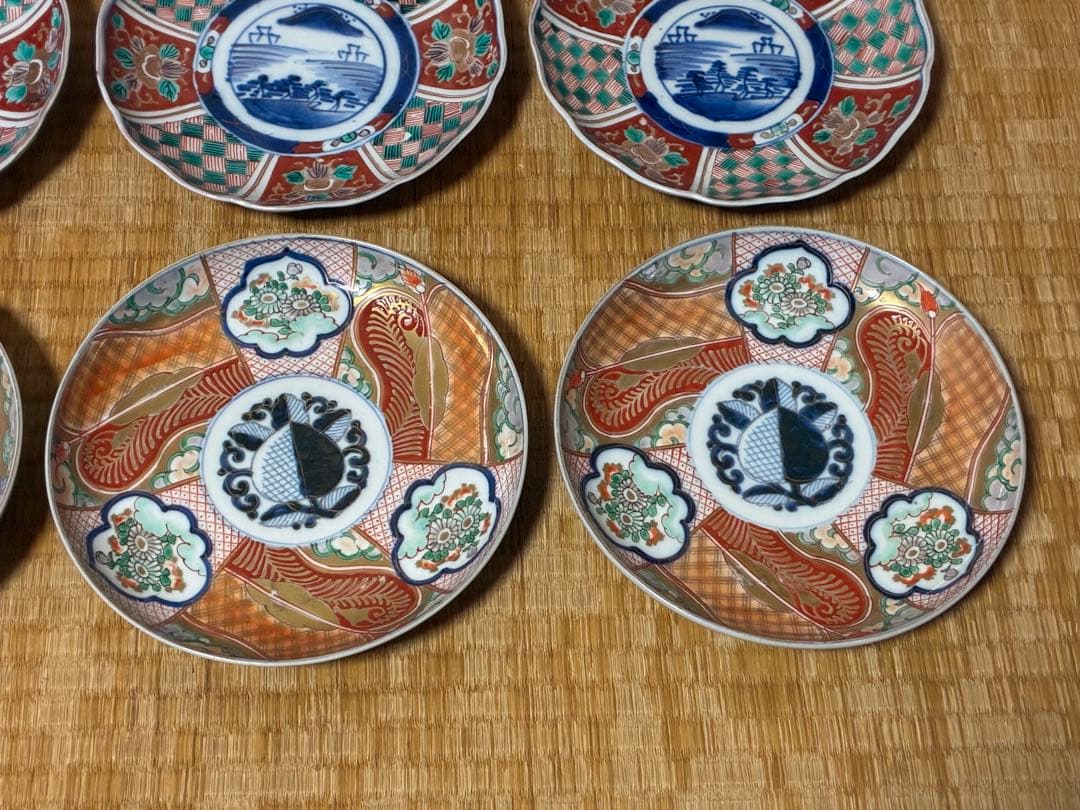 古伊万里 伊万里 染付 色絵 金彩 中皿 六枚 まとめて 時代物 印あり