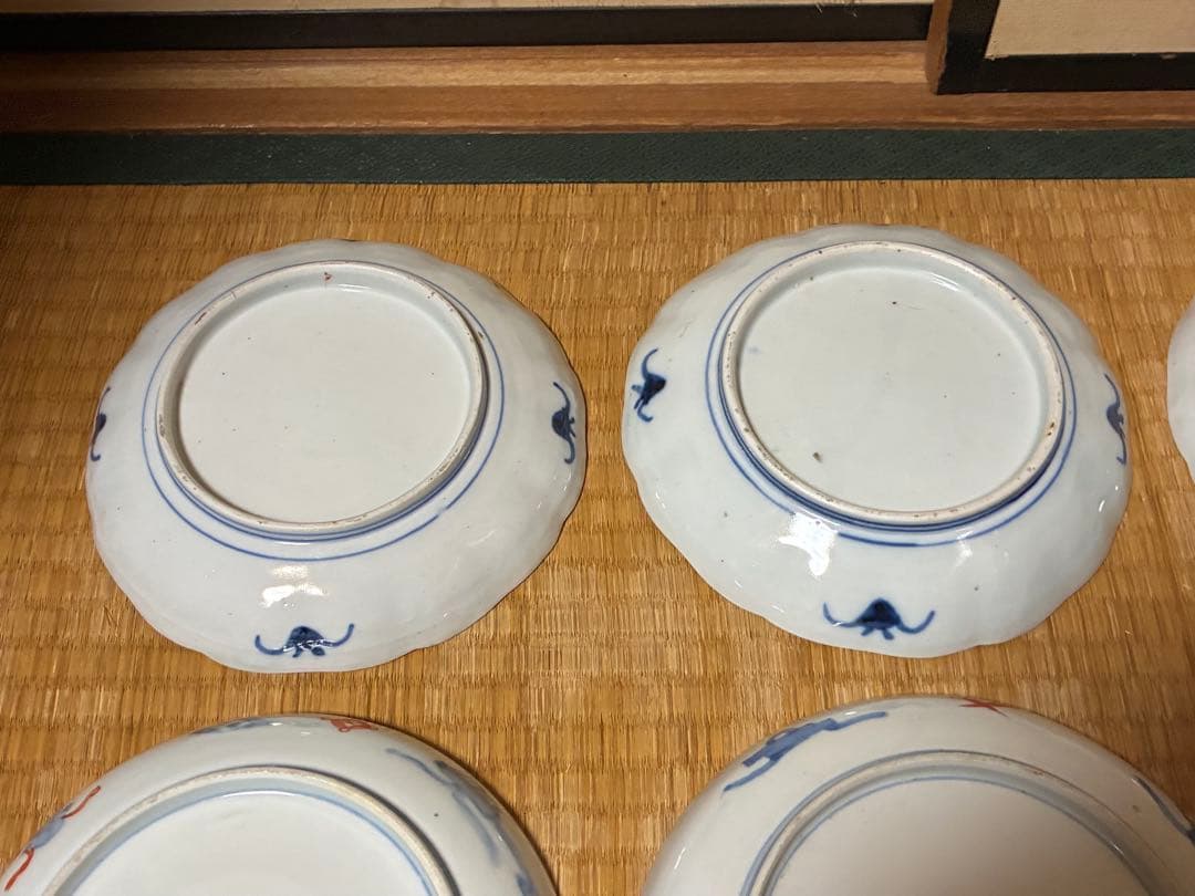 古伊万里 伊万里 染付 色絵 金彩 中皿 六枚 まとめて 時代物 印あり