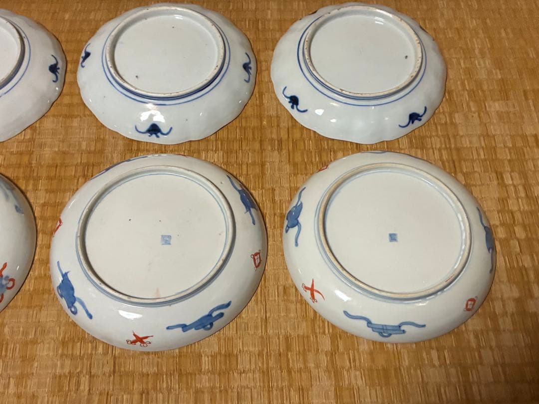 古伊万里 伊万里 染付 色絵 金彩 中皿 六枚 まとめて 時代物 印あり