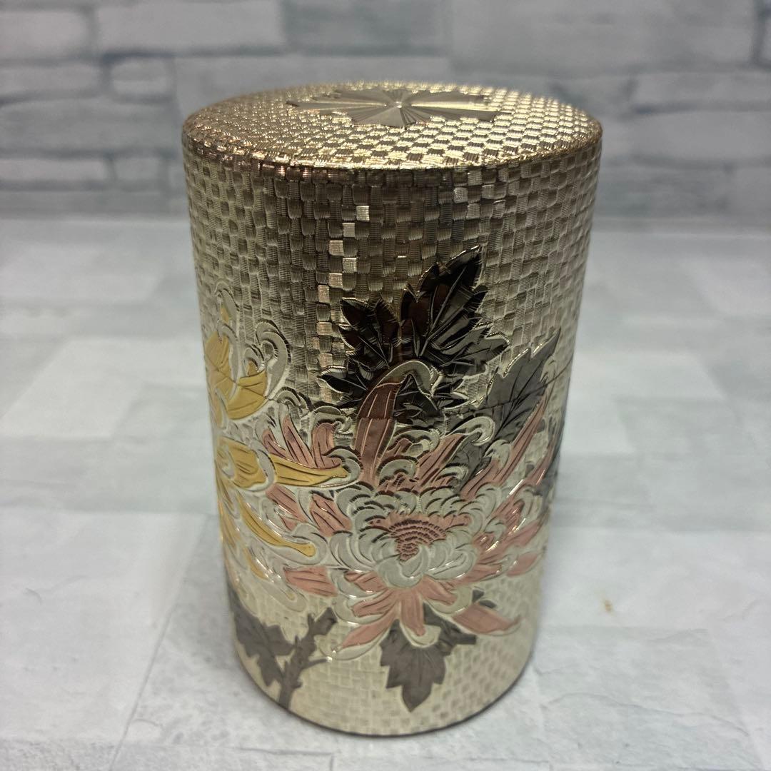 警察マーク 刻印 非売品 高級茶筒 純銅彫金 茶筒 専用木箱付き