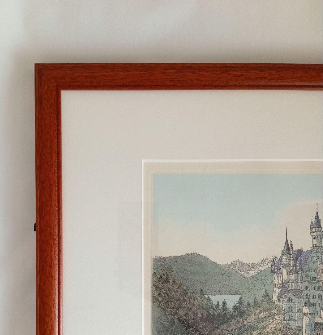 織田義郎 「ノイシュバンシュタイン城 10」 銅版画 手彩色 エッチング 絵画