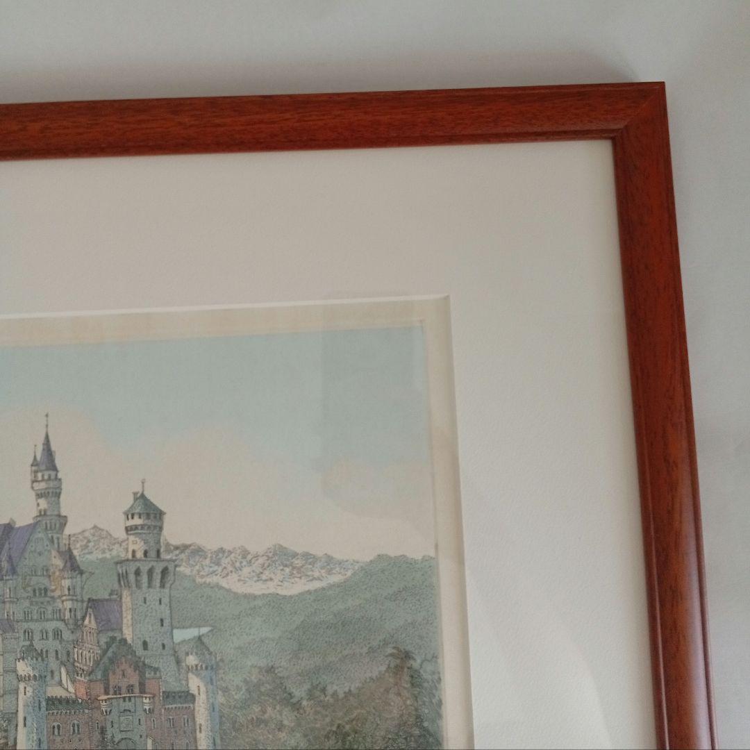 織田義郎 「ノイシュバンシュタイン城 10」 銅版画 手彩色 エッチング 絵画