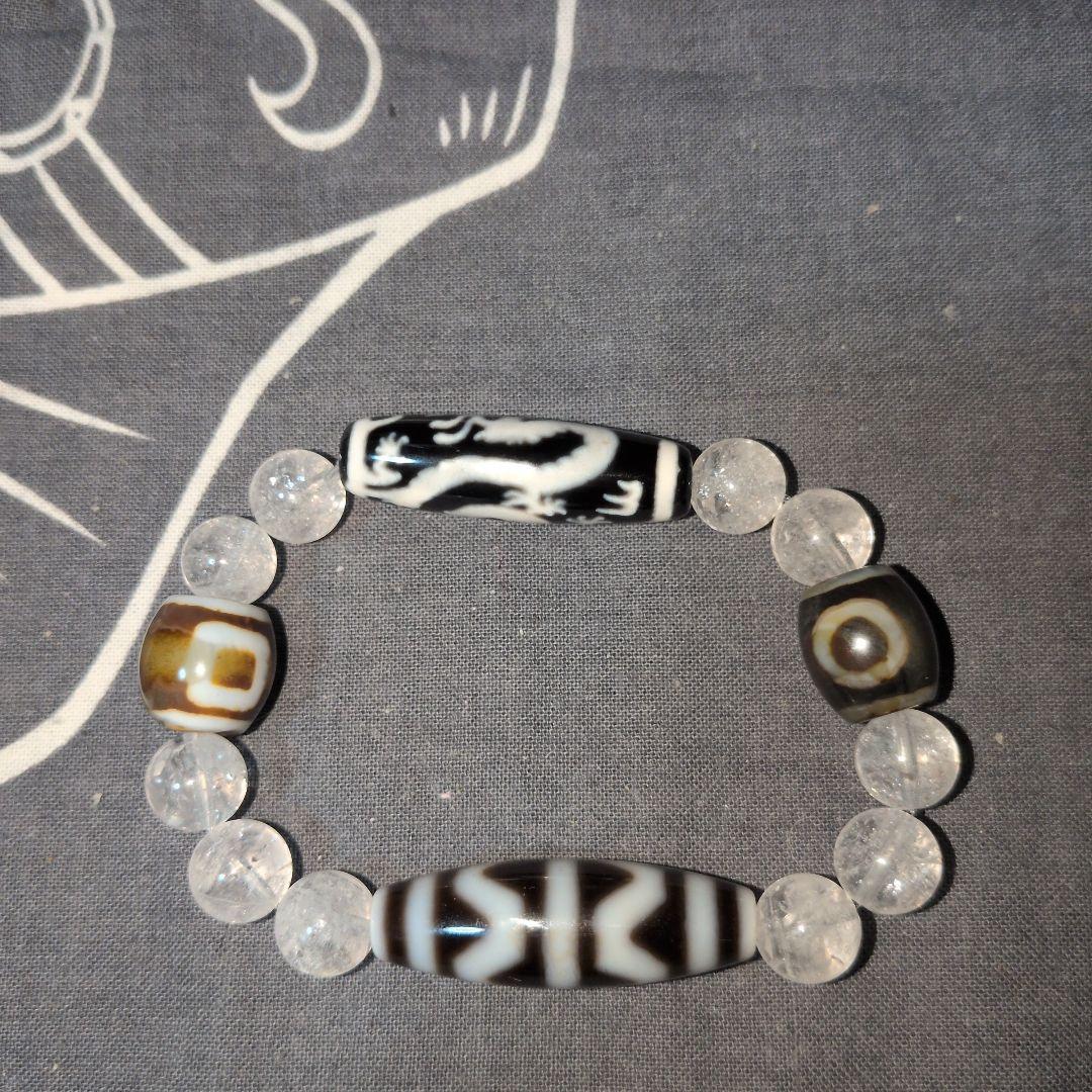 宝珠双竜神天珠と四線虎牙天珠デザインブレスレット