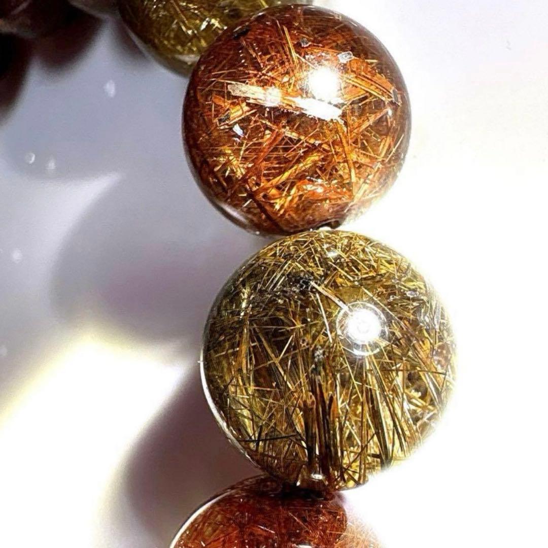 天然石　ルチルクォーツ　大玉　ブレスレット　14mm