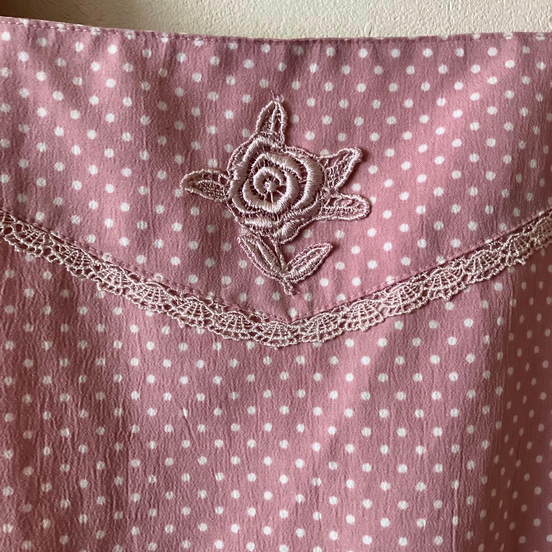 ピンク　水玉エプロン　ポリエステル　Lサイズ