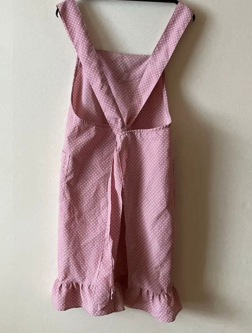 ピンク　水玉エプロン　ポリエステル　Lサイズ