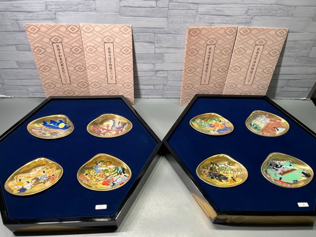 日本古典文学　十八種　36枚　貝桶　貝合わせ　磁器色絵皿　欠品無し　解説付き