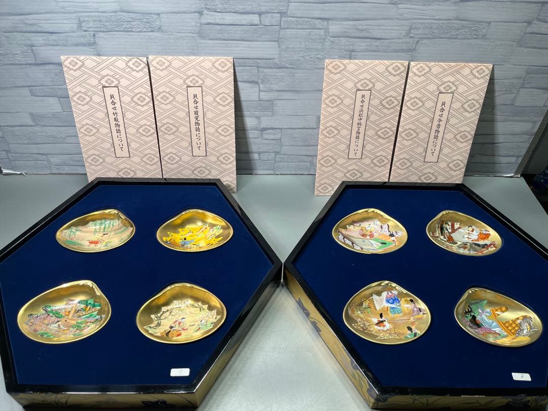 日本古典文学　十八種　36枚　貝桶　貝合わせ　磁器色絵皿　欠品無し　解説付き