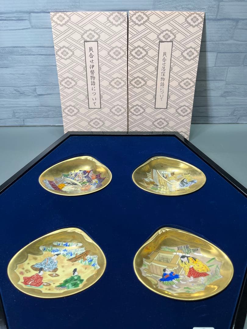 日本古典文学　十八種　36枚　貝桶　貝合わせ　磁器色絵皿　欠品無し　解説付き